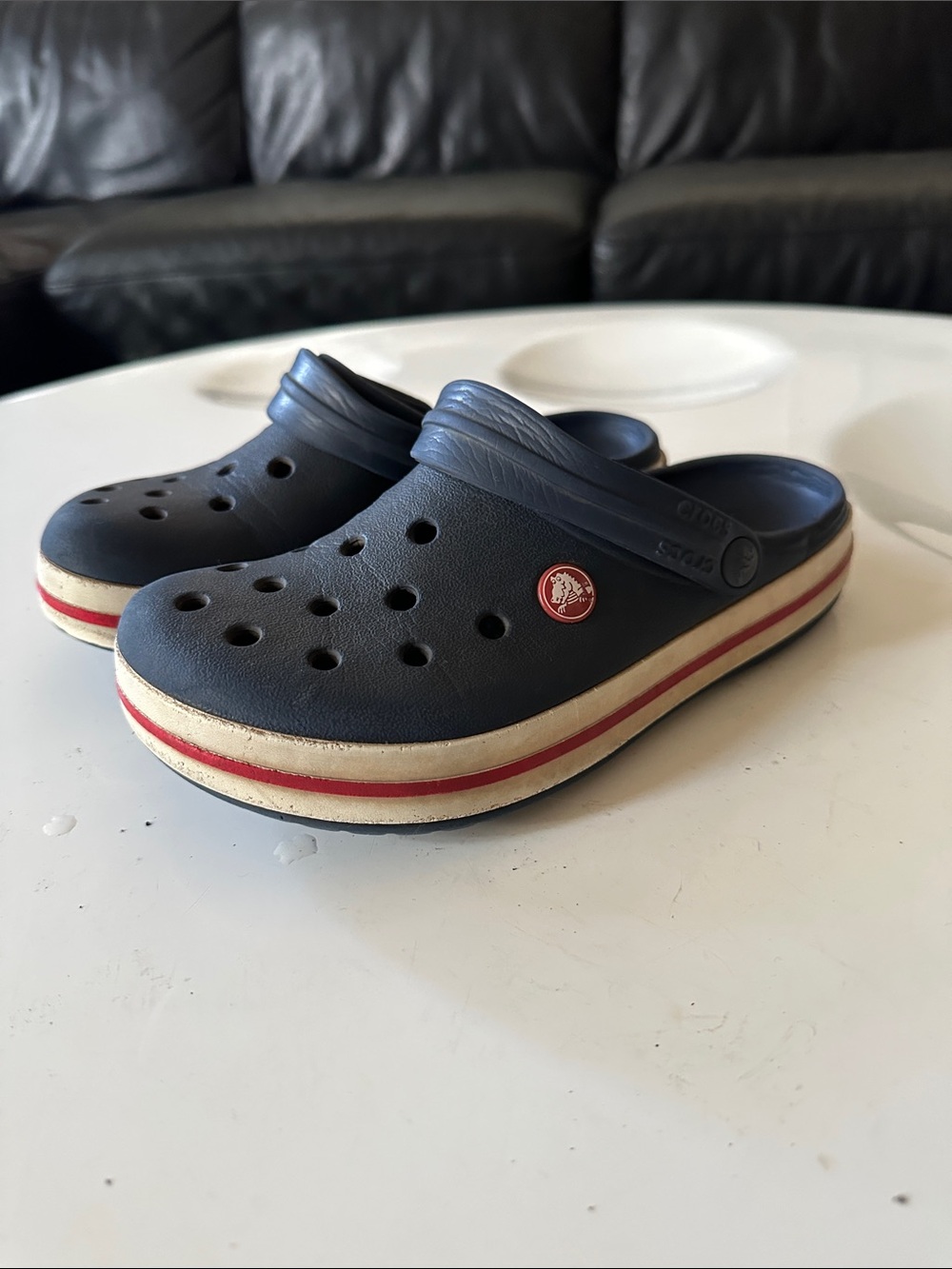 CROCS Navy Clog with Red Stripe